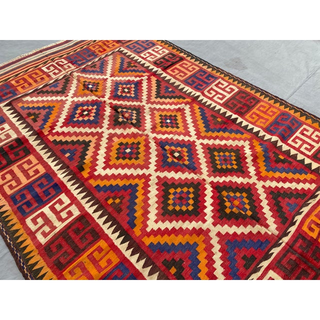 Afghan Maimana Kilim Area Rug, Handwoven Wool, 6x9, Red & Indigo For Sale - Image 4 of 10