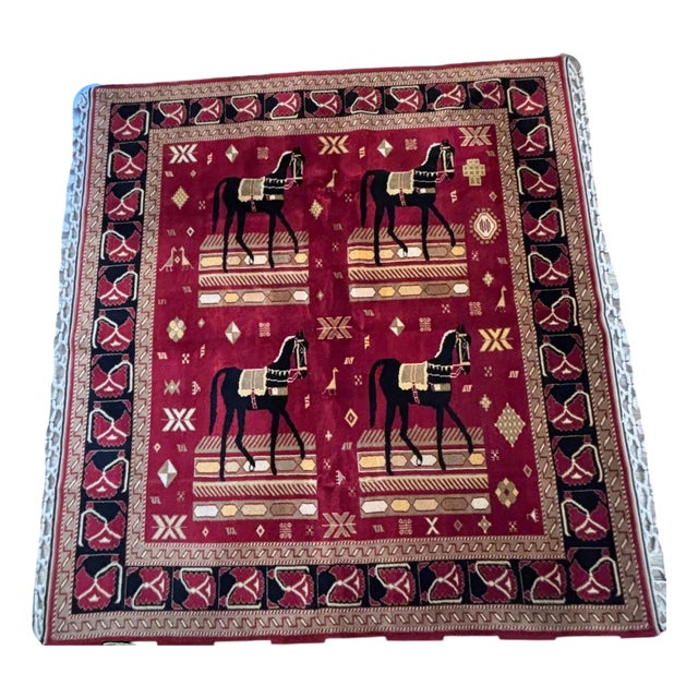 Smyrna Wool Rug with Horse Motif, Turkey, 1960s For Sale