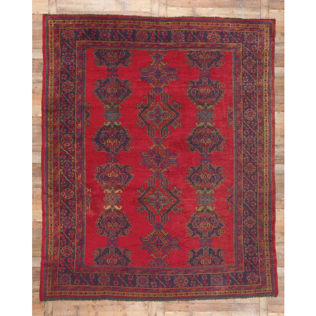 ラグ vintage turkish  rug,090 Early 20th Century Antique Red Turkish Oushak Rug, 09'02 X