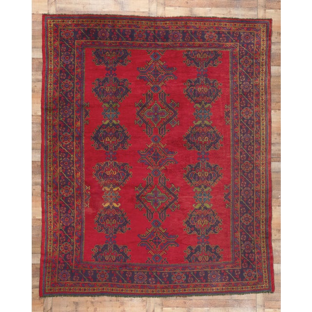 Early 20th Century Antique Red Turkish Oushak Rug, 09'02 X 11'02 For Sale - Image 9 of 10