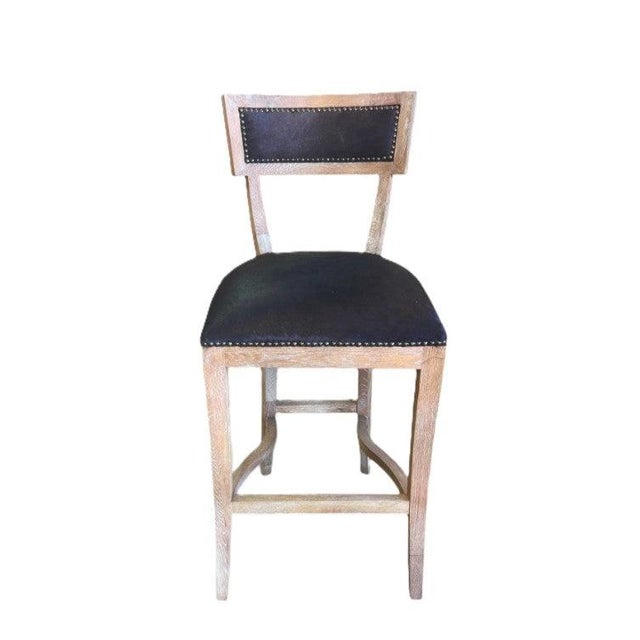 Farmhouse Carvell Bar Stool - Black Cowhide / Oak Frame For Sale - Image 3 of 3