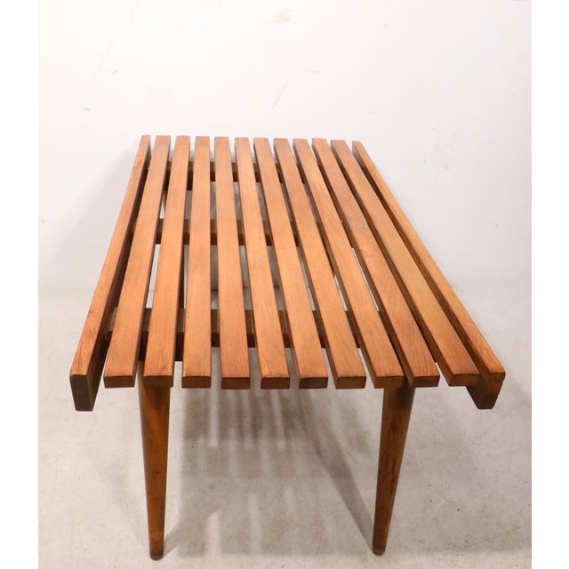 Brown Mid 20th Century Diminutive Mid Century Slat Table Bench For Sale - Image 8 of 18