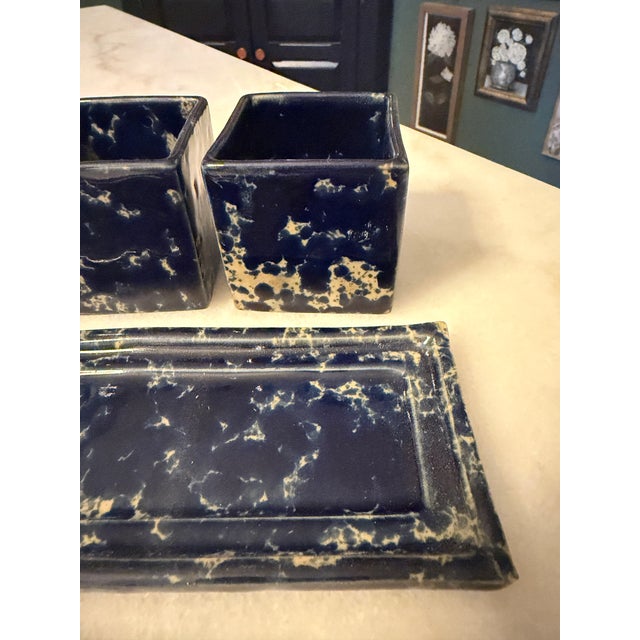 1960s 1960s Mid-Century Modern Bennington Potters Blue Agate Square Condiment Set by David Gil For Sale - Image 5 of 12