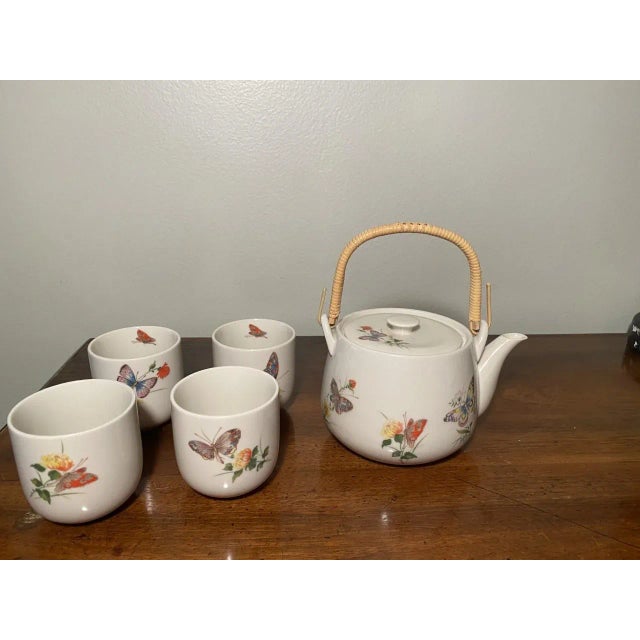 Late 20th Century Vintage Takahashi San Francisco Hand-Decorated Dew Butterfly Floral Tea Set- 5 Pieces For Sale - Image 5 of 6