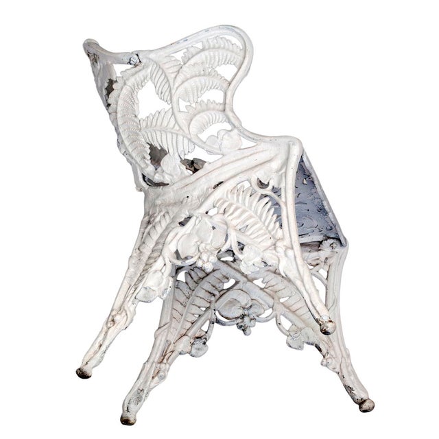 Pair of Antique White Cast Iron Garden Chairs For Sale In Los Angeles - Image 6 of 11