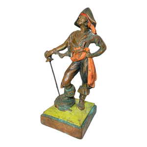 Tall Antique Detailed Polychromed Bronze Clad Figural Paul Herzel Pirate Statue