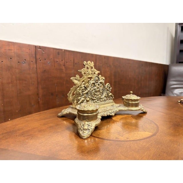 Brass Inkwell with Letter Holder and Stamp Box, Set of 2, in Very Good conditions. Designed 1920 to 1949