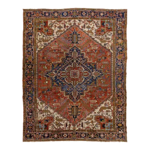 20th Century Rust Antique Heriz Wool Rug Handmade With Medallion Motif