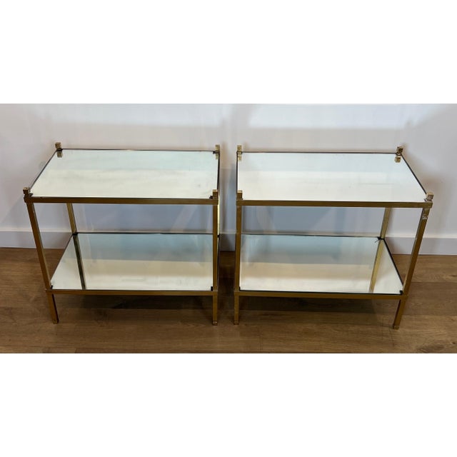 Mid-Century Modern 1970s Pair of gilt brass side tables with mirrored tops For Sale - Image 3 of 11
