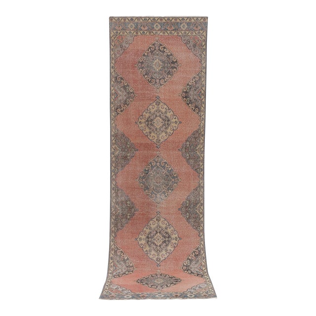 1960s Hand-Knotted Anatolian Konya Runner - Stair Carpet 23'7' X 12'5'' For Sale