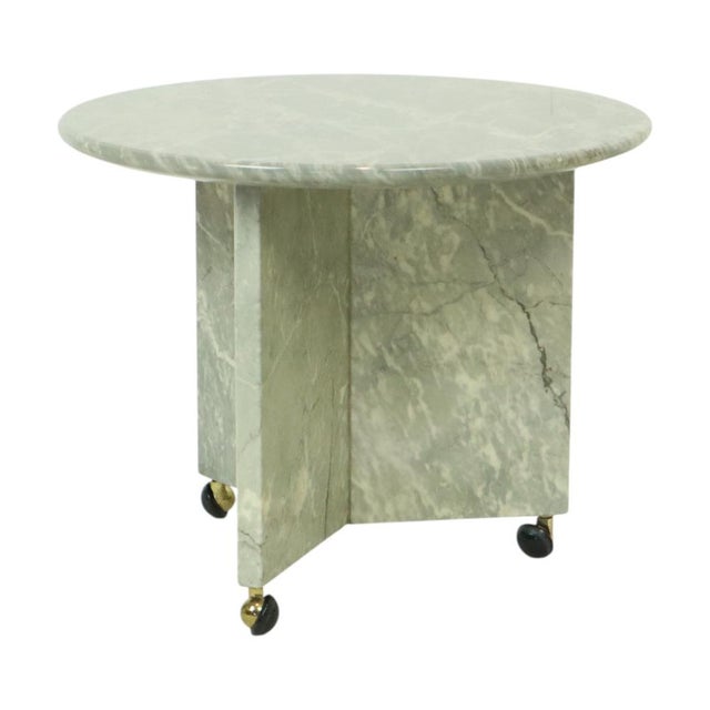 Round Marble Side Table on Wheels, 1970s For Sale - Image 12 of 18