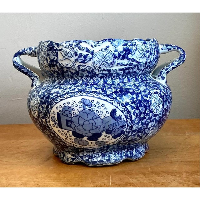Vintage Blue and White Ceramic Jardiniere For Sale - Image 11 of 12