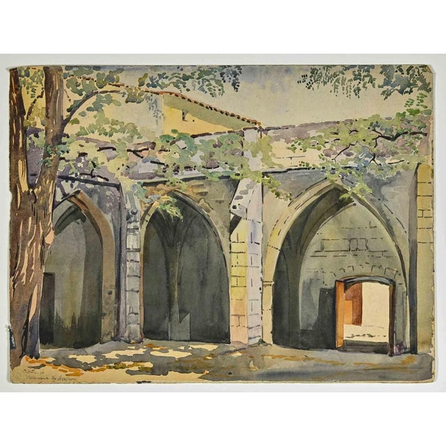 Villeneuve cloister in Avignon is a watercolor on paper, realized by Leon Boulier, 1941. 26 x 35 cm. Titled lower left...