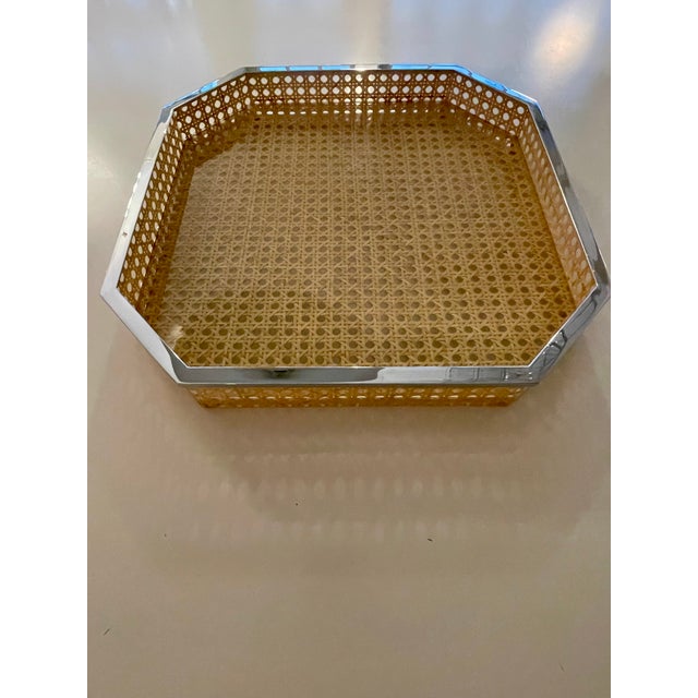 Octagonal Acrylic Glass Tray with Viennese Cane Weave, Italy, 1970s For Sale - Image 6 of 7