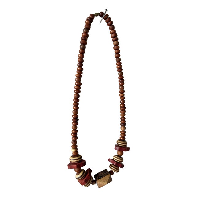 1970s Vintage Mid-Century Modern Chunky Wooden Boho Necklace For Sale
