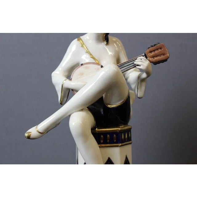 Brown Art Deco Mandolin Player in Porcelain from Royal Dux, 1930s For Sale - Image 8 of 11