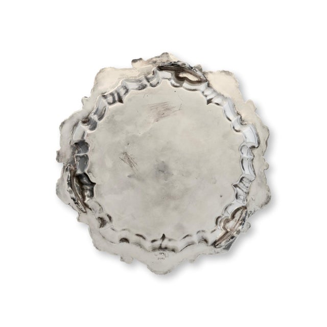 Late 19th century English silverplate tray featuring a richly detailed Rococo border with scrolls and shell motifs...