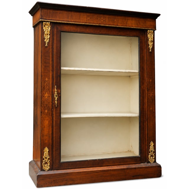 Victorian English Satinwood and Gilt Metal Glazed Pier Cabinet in Walnut, 1890s For Sale - Image 9 of 13