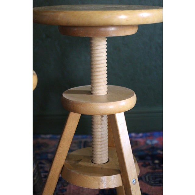 Brown Vintage Adjustable Screw Stools For Sale - Image 8 of 15