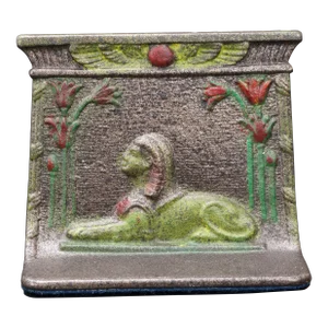 Tutmania Sphinx Profile Polychrome Cast Iron Bookend Circa 1926