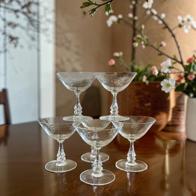 Vintage Mid-Century Modern Tiffin Franciscan Shooting Star Champagne Sherbet Glasses - Set of 6 For Sale - Image 6 of 8