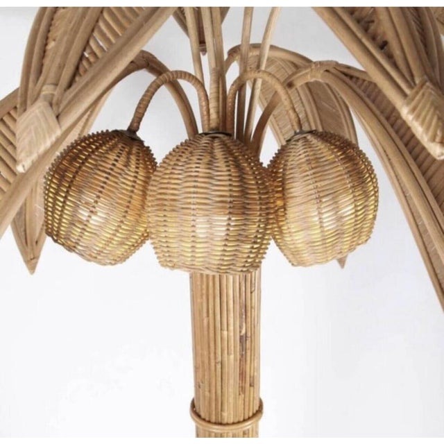 Wood Rattan Coconut Floor Lamp, 1990s For Sale - Image 7 of 11