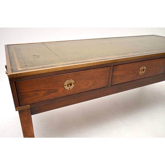 Vintage Military Campaign Style Coffee Table with Leather Top, 1950 For Sale - Image 9 of 11