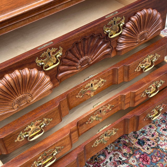 Bespoke Block and Shell Carved Mahogany Chest After Townsend & Goddard For Sale - Image 9 of 17