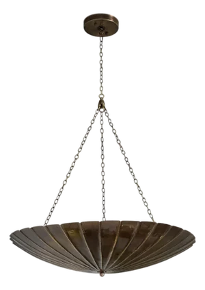 Large Brass Chandelier Pendant Light – Scalloped Bowl Hanging Fixture – Vintage Inspired Chain Light