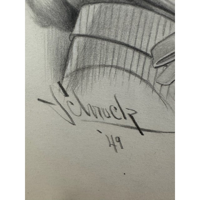 1940s 1940s Original Signed Graphite Illustration of Smiling Girl in Bonnet, 10.75 × 8.5 In. For Sale - Image 5 of 6
