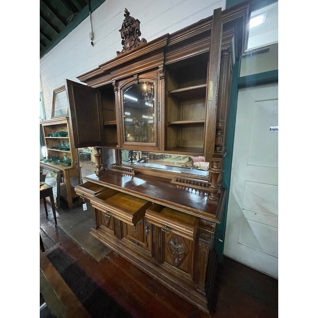 Antique French Renaissance Revival Walnut Sideboard Credenza W/ Hutch For Sale - Image 4 of 9
