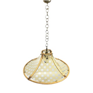 Bamboo, Metal, Glass & Rattan Pendant Light, Italy, 1960s For Sale