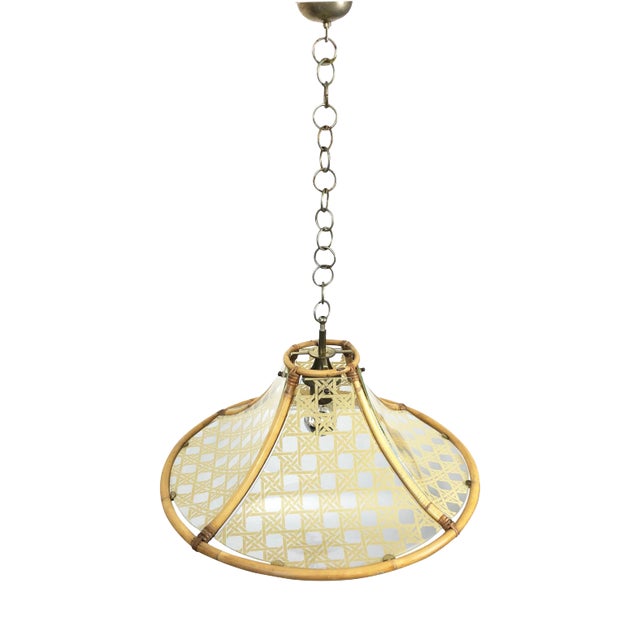 Bamboo, Metal, Glass & Rattan Pendant Light, Italy, 1960s For Sale