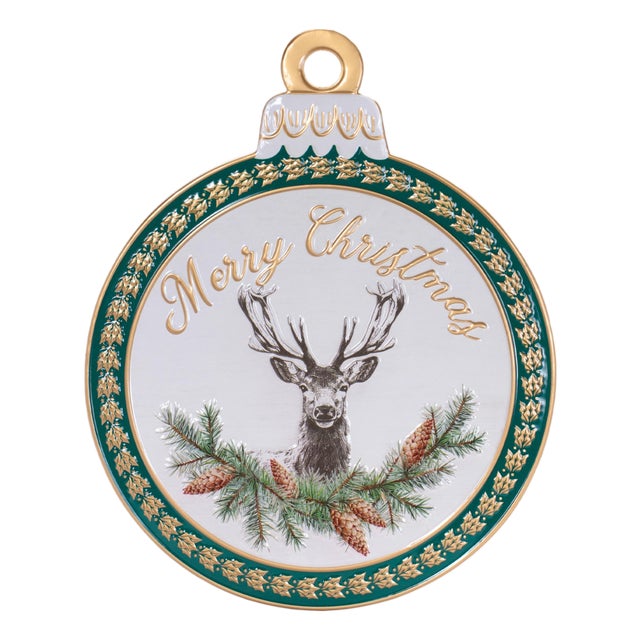 Merry Christmas Deer Ornament Wall Sign 15"H For Sale