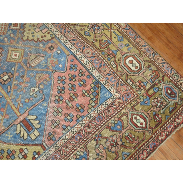 Blue Light Blue Antique Heriz Rug, 9'4'' X 11' For Sale - Image 8 of 13