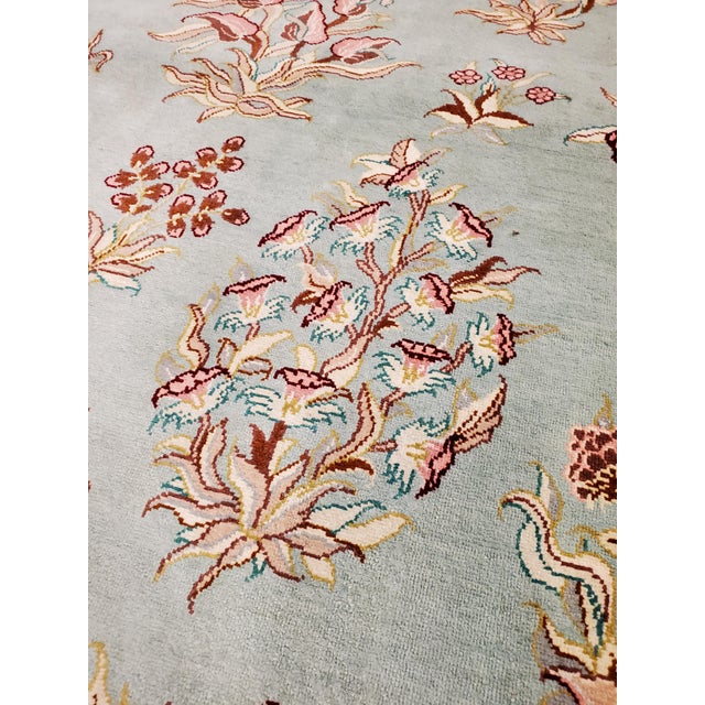 Brown Late 20th Century Rare Finely Woven Persian Silk Qum, Handmade Oriental Rug, Sky Blue and Red For Sale - Image 8 of 17