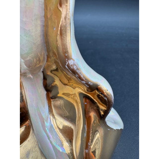 1940s Vintage Vase Pearlescent With Gold Calla Lily Hollywood Regency 22k Gold 7" For Sale - Image 5 of 12