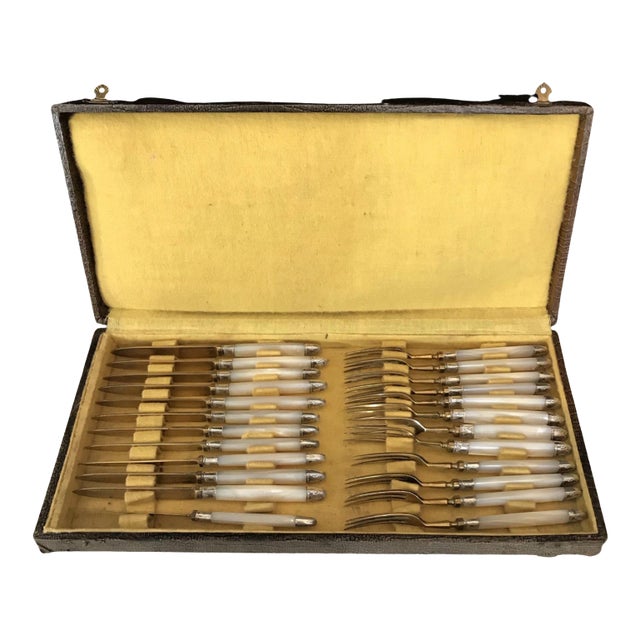 French Antique Mother of Pearl Dessert - Set of 24 For Sale