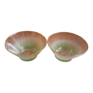 Vintage Pair of Blendo Lime Green Gold Rim Glass Bowls