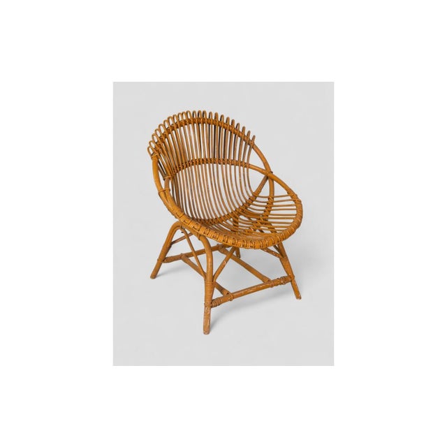Vintage Curved Shell Armchair in Rattan For Sale - Image 3 of 9