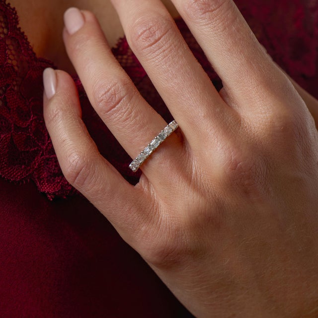 Lugano 2.07 Carat Diamond 18k White Gold Eternity Band, Size 6.25 For Sale - Image 4 of 5