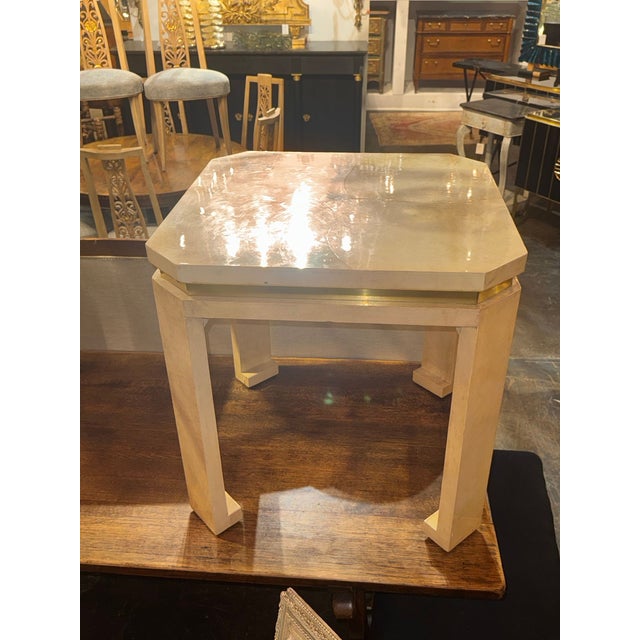 Mid-Century Modern Pair of Italian MCM Parchment and Brass Side Tables For Sale - Image 3 of 8