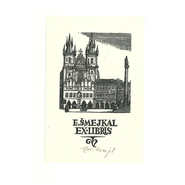 Unknown, Ex Libris Smejkal, Original Woodcut Print, Mid-20th Century For Sale