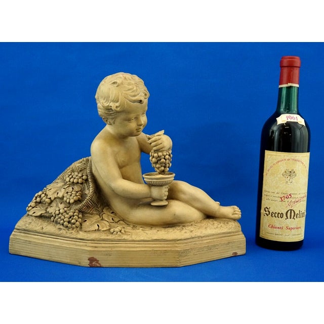 Ceramic Bacchanalian Putto Child Bacchus Terracotta Sculpture by Bohumil Rezl, Czechoslovakia, 1800s For Sale - Image 7 of 18