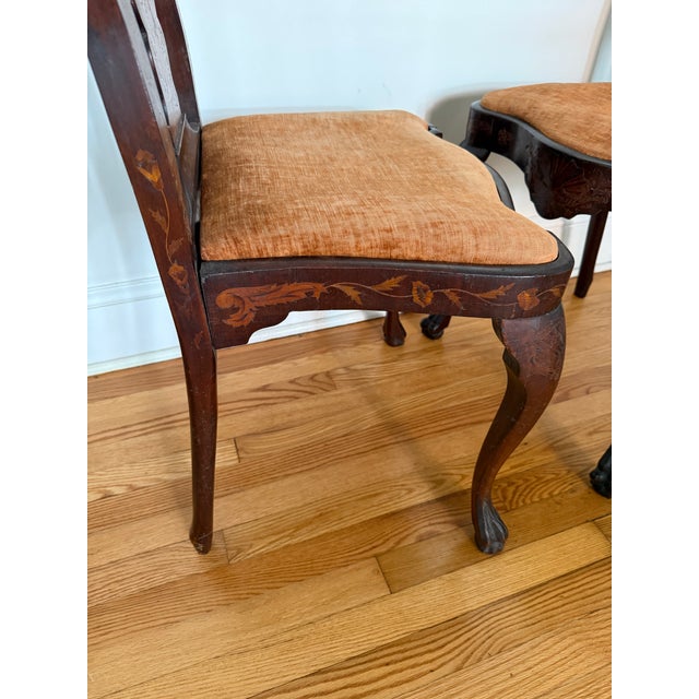 Brown 19th Century Dutch Marquetry Inlaid Side Chairs, a Pair For Sale - Image 8 of 18