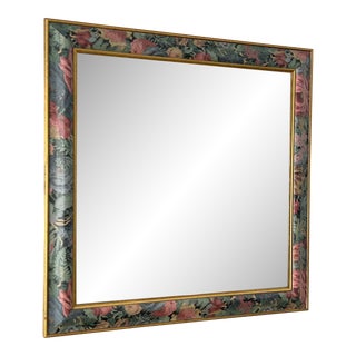 Late 20th Century Handpainted Botanical Square Mirror For Sale