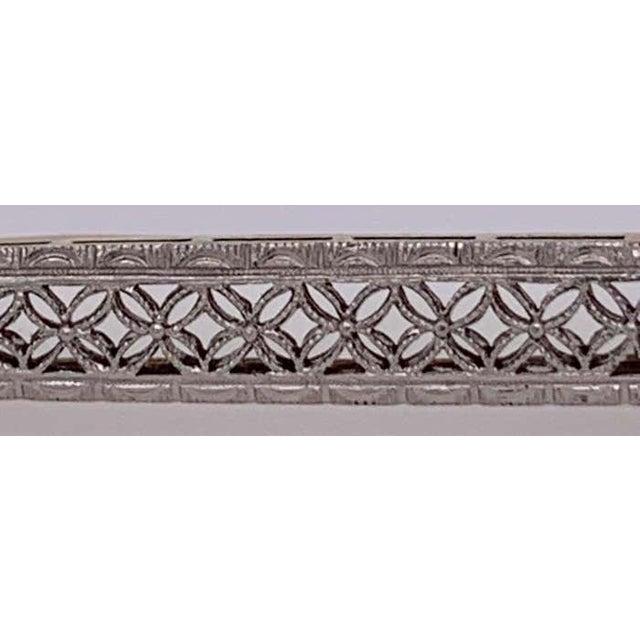 Platinum Victorian Sapphire Bar Pin, Pierced Floral Design For Sale - Image 8 of 10