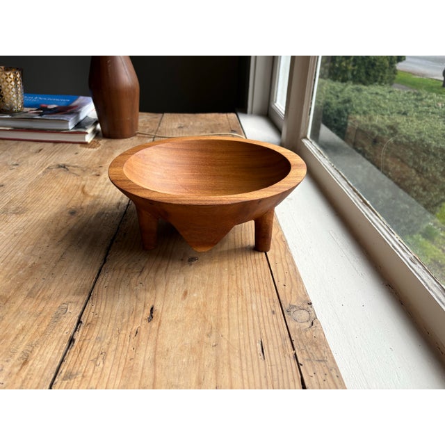 Contemporary Hand-Carved Wooden Four-Leg Sculptural Bowl | Organic Modern Catchall For Sale - Image 3 of 13