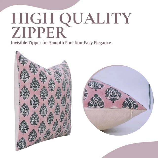 Art Deco Fabdivine Artisan Block Print Throw Pillow Cover 18x18 Inch Duck Canvas-Betal Leaf For Sale - Image 3 of 5