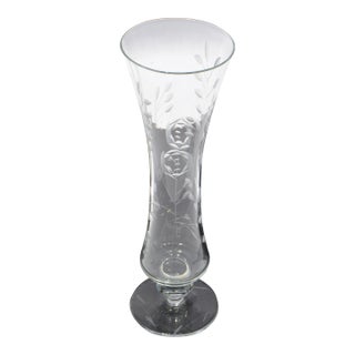 1940s Flemington Fine Hand Blown Etched Art Glass Vase Art Deco America For Sale